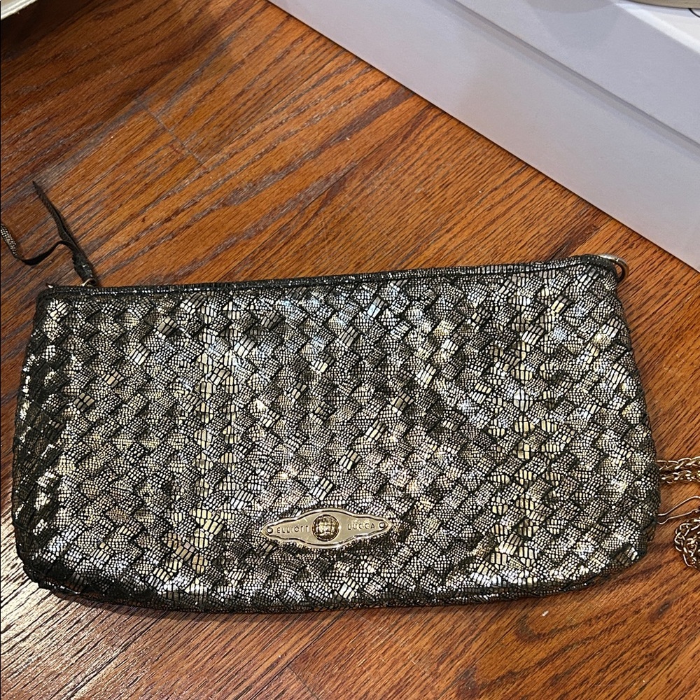 Elliott Lucca Black and Gold Textured Wristlet
